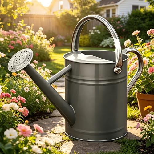 Metal Watering Can for Outdoor Plants (Gray)