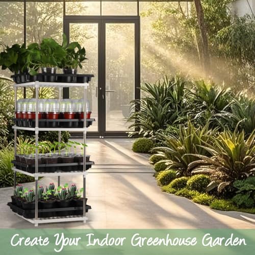 4 Inch 60 Pack Nursery Pots with Humidity Domes & 5 Pack 12 Cell Round Seedling Pot Carrying Trays (65 Count)