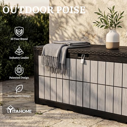 134 Gallon Outdoor Deck box w (Wood-Grain Deck Box / 134 Gallon / Wood-Grain Gray)