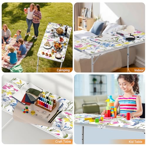 4FT White Folding Table with Carrying Handle Height Adjustable Lightweight Fold Up Portable for Indoor Outdoor Picnic