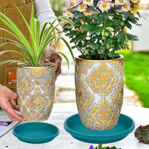 Plant Saucer for Big Pots 12 Inch Round 2 Pack Heavy Duty Drip Trays for Large Indoor Outdoor Pots (12" (2 Pack) / Forest Blue)