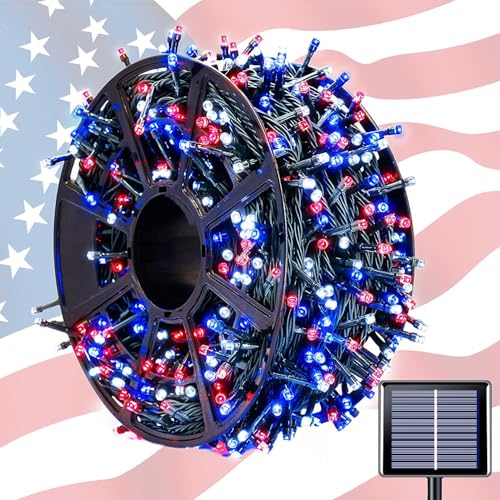 600 LED 4th of July Decorations Solar Lights (Red White and Blue / 600LED*1)