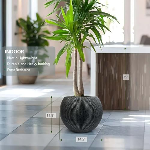 11.8" H x 14.5" Dia Large Round Plastic Black Planter with Drainage & Plug