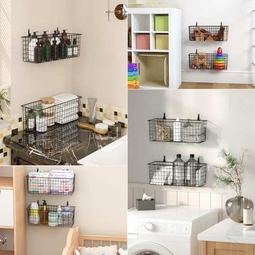 2 Sets Black Extra Large Hanging Wall Basket with Steel Hooks (2 Count)