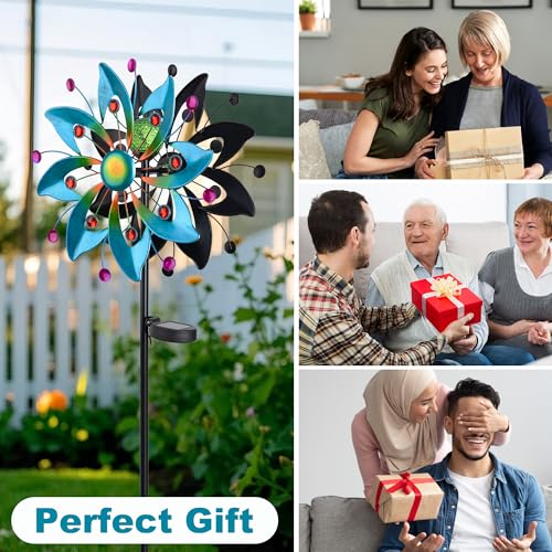 59" Solar Wind Spinner Outdoor Kinetic Garden Decor with LED Light Ball