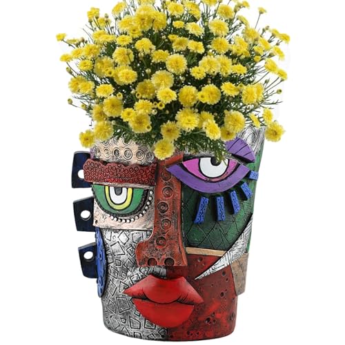 Abstract Face Head Planter Picasso Colorful Art Resin Flower Pot