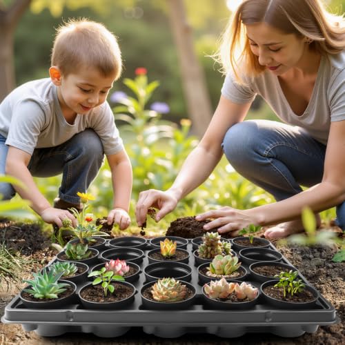3 Inch Plastic Plant Pots 100 Pcs with 5 Pcs 20 Cell Seed Starter Trays (105 Count)