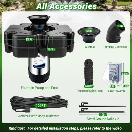 Pond Fountain Aerator (Black 0 Light 13000gph)