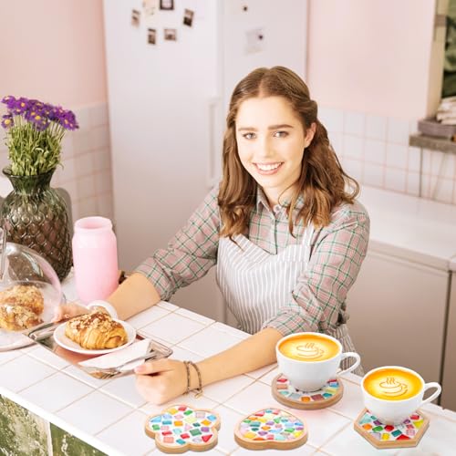 12 Sets Glass Mosaic Kit with Wooden Coasters (12 Count)
