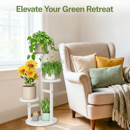 3 Tier Wood Plant Stand Indoor Outdoor Corner Tall Shelf (Pine White / 3 Tiers)