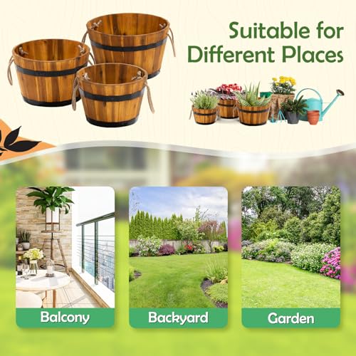Set of 3 Wooden Flower Boxes Outdoor (3 Count)