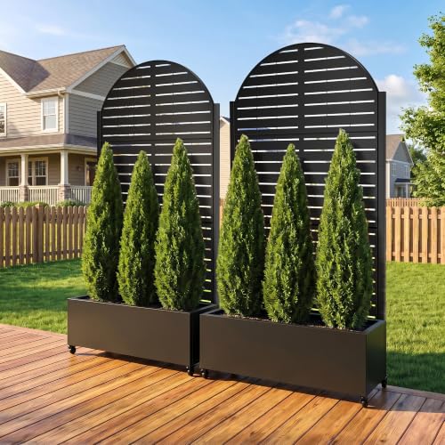 Metal Arched Trellis Planter Box with Wheels (Arched-black Finish / 71"x35")