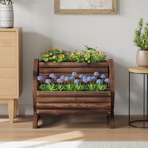 Wooden Wagon Planter Cute Garden Flower Pots Cart with wheels