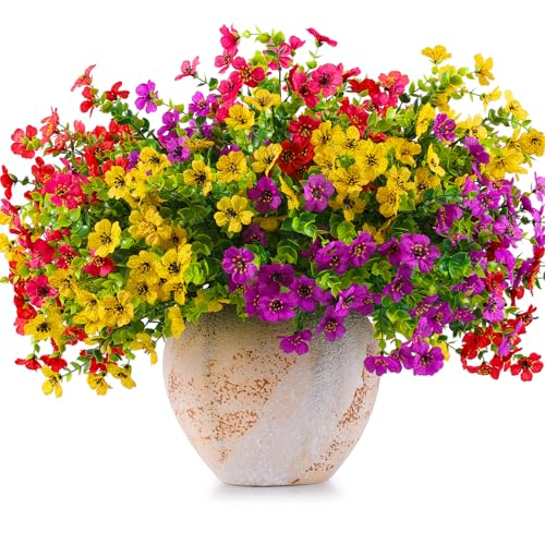 18 Pcs Artificial Daisy Flowers for Outdoors UV Resistant Fake Plastic Colorful Spring Flowers Faux Silk Plants for Outside Porch Easter Patio Home Decor (18 Count)