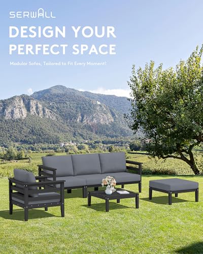 HDPE Patio Furniture Set (Black/Grey / 8 Pieces)