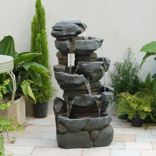 42H Realistic Tree Trunk Outdoor Water Fountain with 5 Tiers (50.6H / Light Gray-rock)