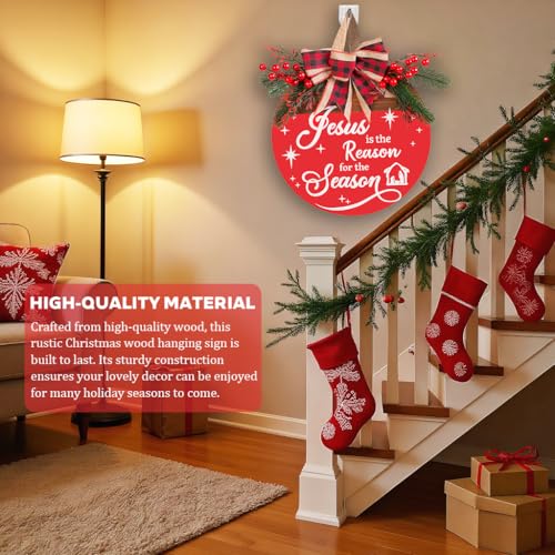 Christmas Wreaths Door Sign Jesus is The Reason for The Season Sign (Christmas Door Sign-b)