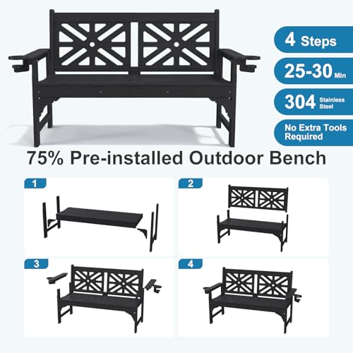 Oversized Outdoor Bench Set of 2 (Black / 2pcs)