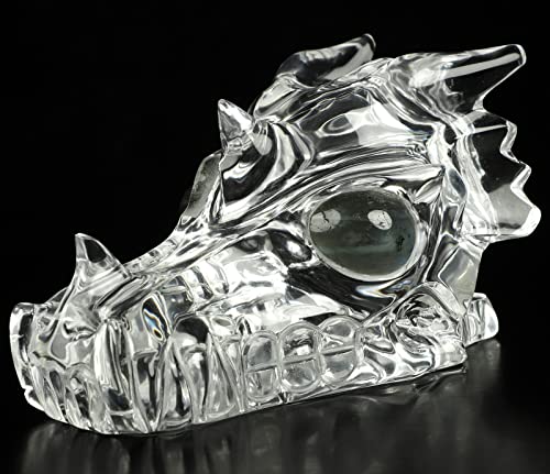 5.0" K9 Crystal Carved Crystal Dragon Skull with Labradorite Eyes.2327 (4.6" K9 Crystal Dragon 8)