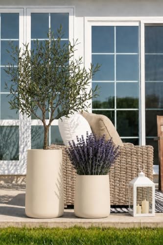 12.6" Premium Conico Fiberstone Outdoor Planter (Kilim Beige / 13" H x 12.6" D)