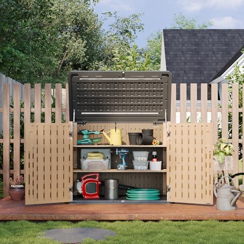 Outdoor Storage Cabinet 35 Cu.Ft Outdoor Trash Can Storage Shed (Brown / 35 Cu.Ft)