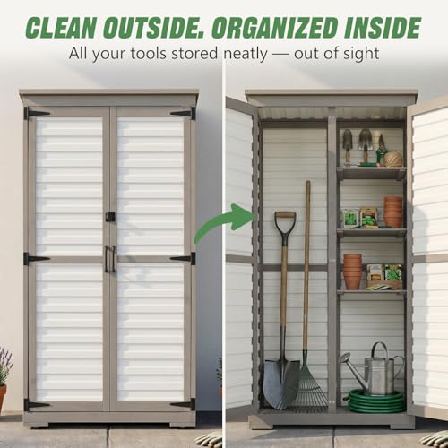 Outdoor Storage Cabinet Store More in Less Space (White / 32" x 16" x 66")