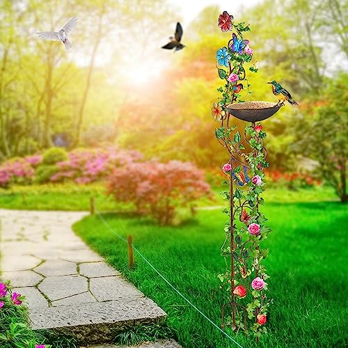 57” Bird Bath with Garden Trellis for Climbing Plants Outdoor