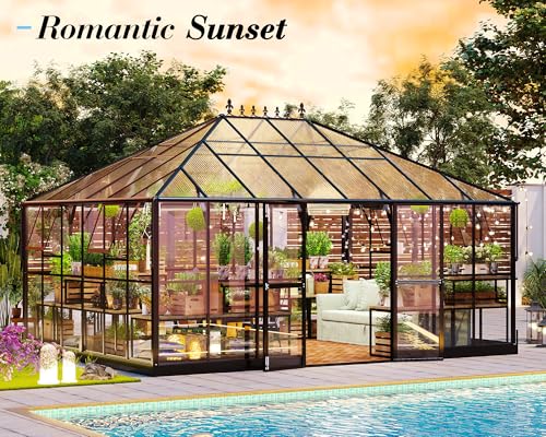 16x12x9.5 FT Outdoor Polycarbonate Greenhouse with Clear Panels (16x12x9.5 FT)