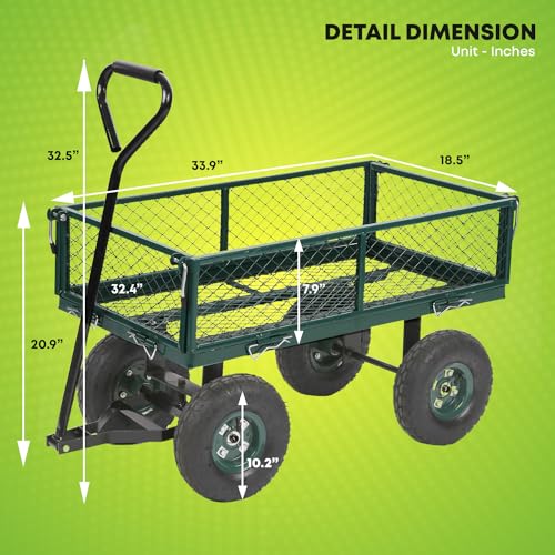 Heavy Duty 500 Lbs Capacity Mesh Steel Garden Cart Folding Utility Wagon with Removable Sides for Beach Lawn Yard Landscape