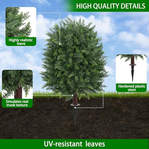 2 Pack Artificial 28.7 Inch Cedar Topiary Trees with Ground Spike (Large Size Cedar)