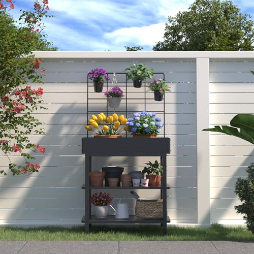 Metal Raised Garden Bed with Trellis & Legs
