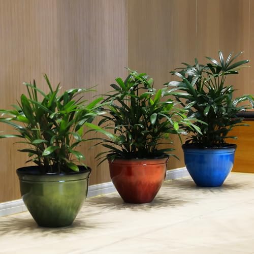 Garden 12 Inch Dia. Round Green Plastic Planters with Drain Holes (4-Pack 12 in. / Green)