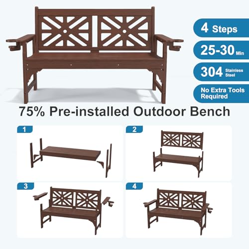 Oversized Outdoor Bench Set of 2 (Brown / 2pcs)