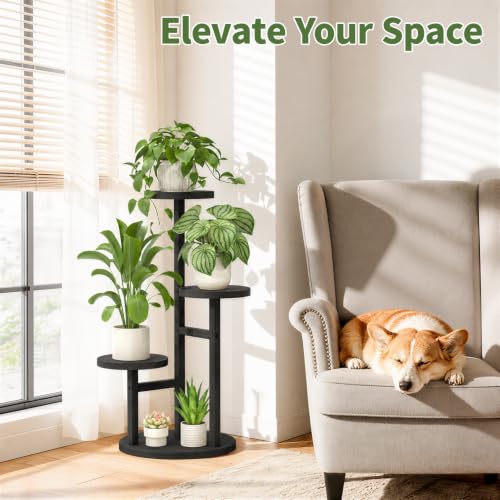 Wood Small Plant Stand Table Tall for Indoor Corner (Standard Black / 3 Tier)