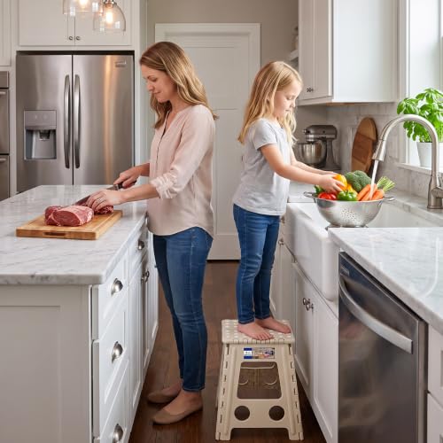 Folding Step Stool 16 Inch with Safety Lock (Khaki / 16 Inch)
