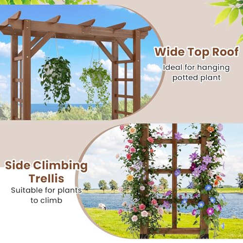 7FT Wood Garden Arbor Trellis (55''W x 85''H / Dark Brown)