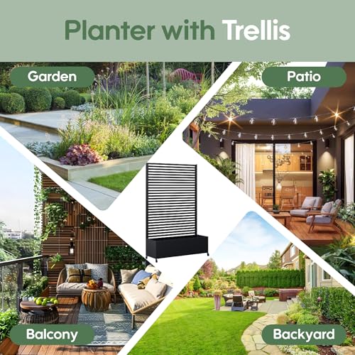 Metal Planter Box with Trellis Privacy Screen