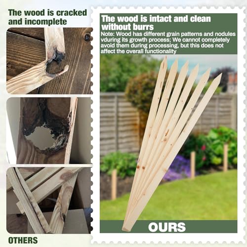 48 Pieces Wooden Garden Stakes 36 Inch Grade and Survey Stakes Wooden Garden and Sign Posts for Plant Support Silt Fence Yard Farm Survey Boundaries Baselines (Smooth Stakes / 36 inch)