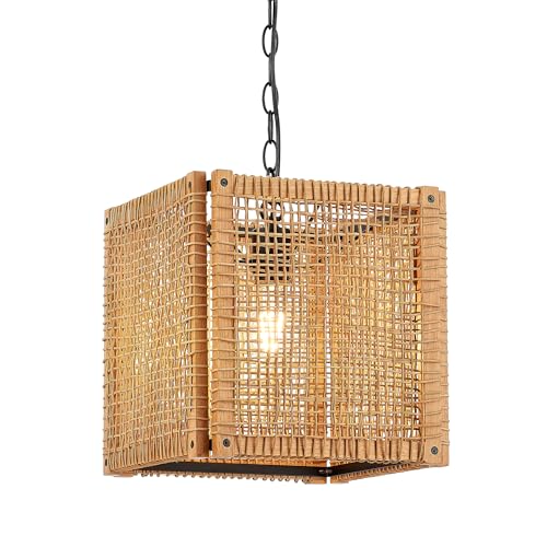 1 Light Rattan Pendant Light (12” / Brown)