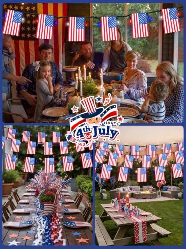 4th of July Decorations 2 Pack 100 LED Solar American Flag Lights Outdoor (Red-Blue-White Flag / 2 Pack)