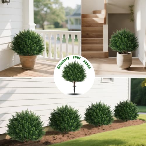 23" Set of 4 Artificial Cypress Topiary Bushes with Ground Spike (Green Cedar)