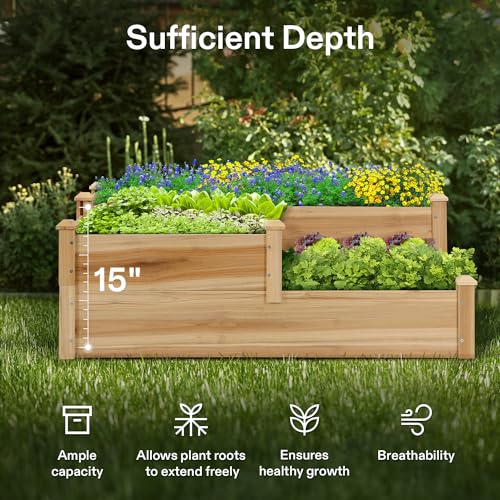 3 Tier Raised Garden Bed with Legs Outdoor Wood 42.5x34.5x15 3