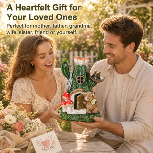 Fairy House Outdoor Figurine Lights (Mushroom House Cow)