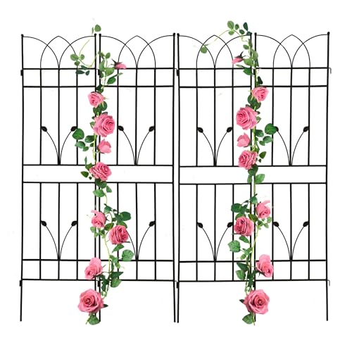 4 Pack Metal Garden Trellis 71" Black Fence Rustproof Garden Trellis for Climbing Plants Support Roses Flower Outdoor Lawn (4 Count)