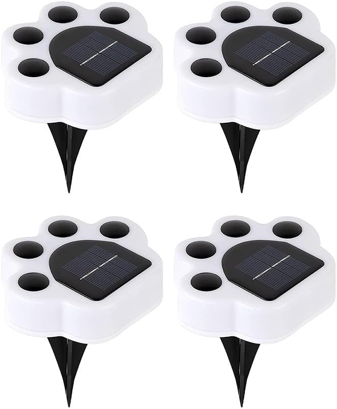 4 Pack Cute Solar Paw Print Light, Waterproof Outdoor Gardent Lights, Led Animal Yard Lights for Garden, Patio, Flowerbed, Lawn Decor (White)