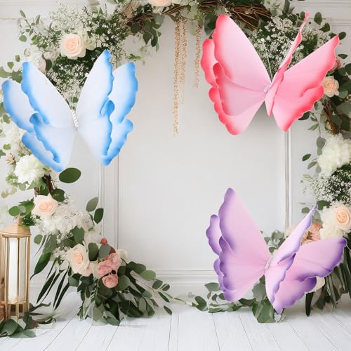 3 Pcs Giant Butterfly Decoration (Butterfly / Pink, Purple, Blue)