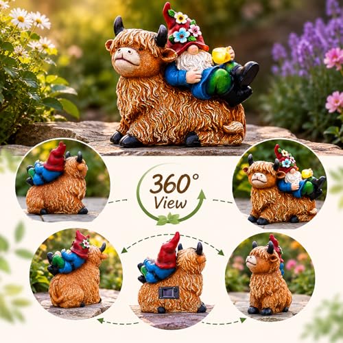 Garden Gnomes Decor Outdoor Statues (Highland Cow-M)