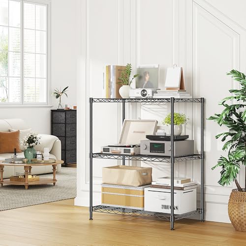 3 Tier 450LBS Adjustable Wire Shelving Unit for Kitchen (Black-24" W x 30" H x 14" D(2P))