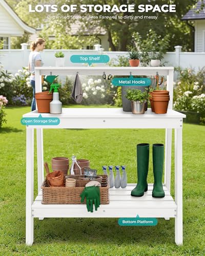 3 Tier Outdoor Potting Bench with Storage (White / Sleek)