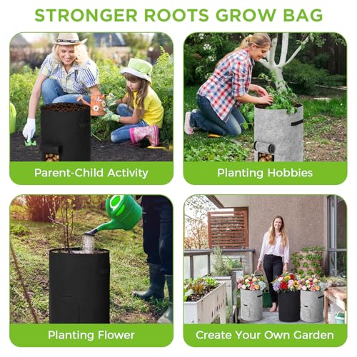 4 Pack 30 Gallon Potato Grow Bags with Harvest Window (Black, Gray)